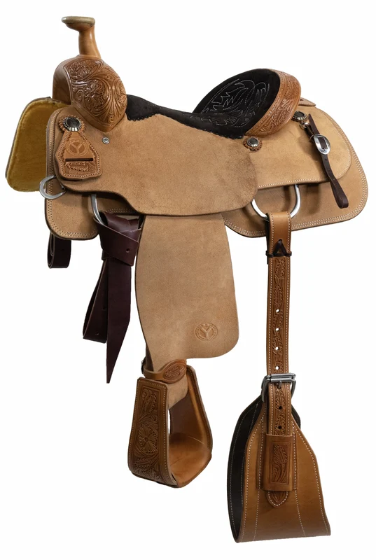 Circle Y PRCA 1/8 Tooled Team Roper Wyoming Saddle Herman Oak Leather / 15.5" Regular