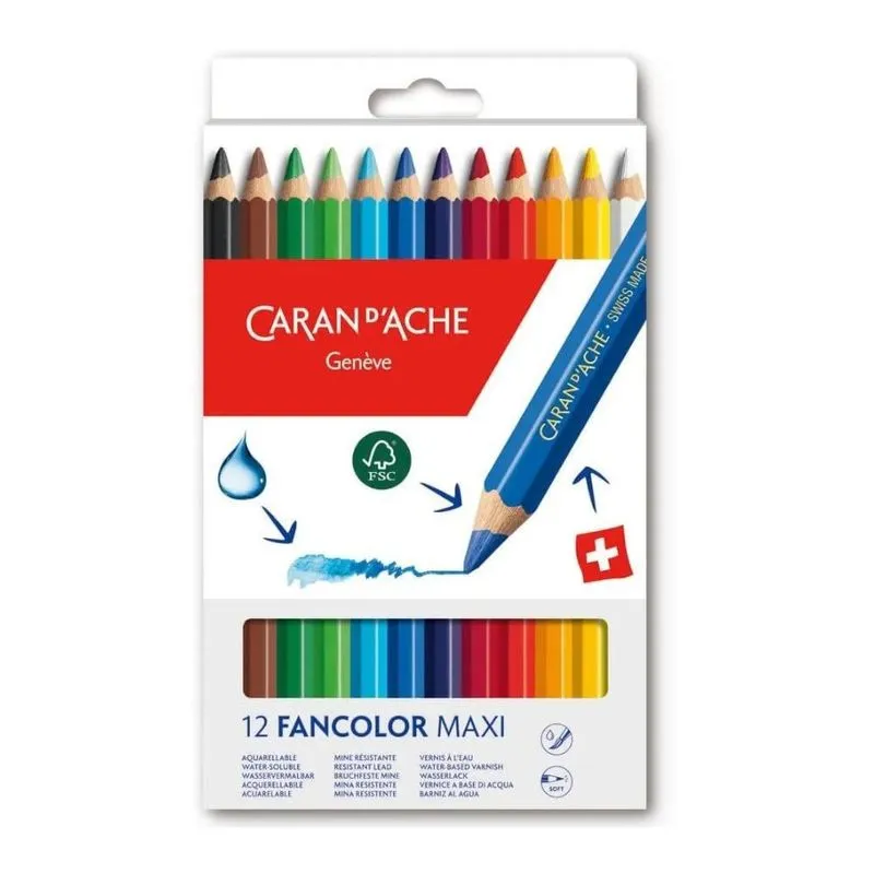 Lápis De Cor Caran D'Ache Aquarelável Fancolor Maxi 12 Cores