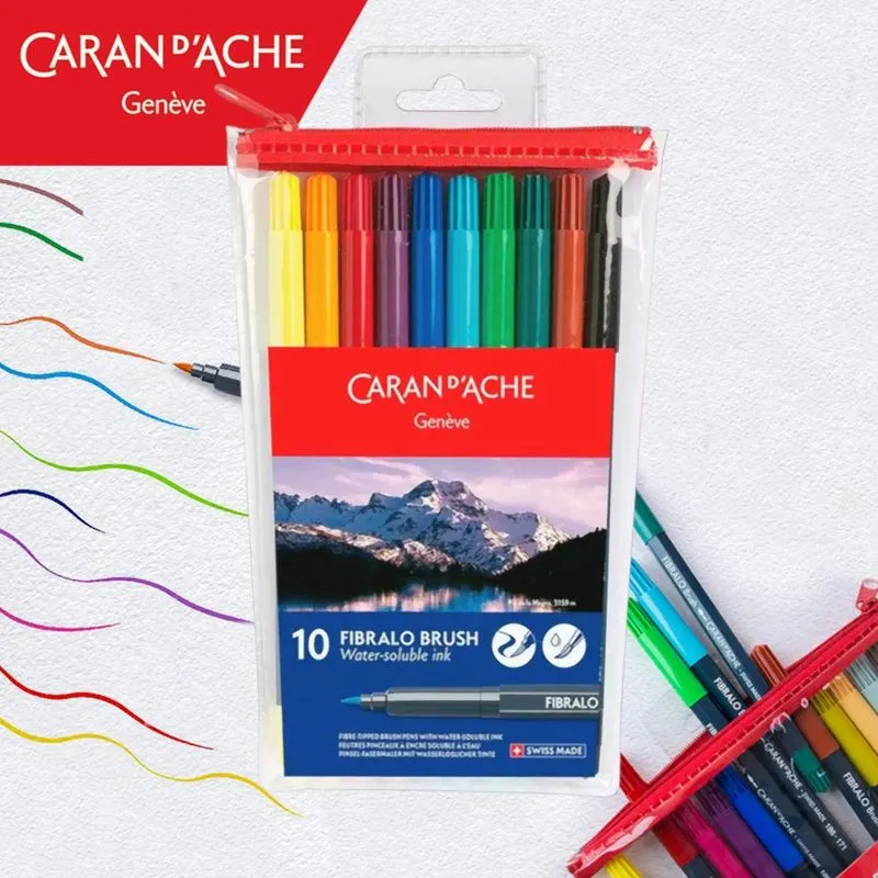 Caneta Brush Aquarelável Caran D'Ache Fibralo com 10 Cores