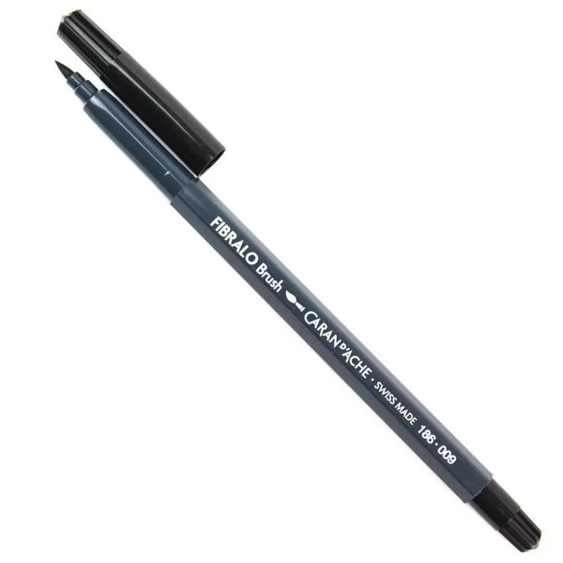 Caneta Caran D'Ache Aquarelável Fibralo Brush Preto 009