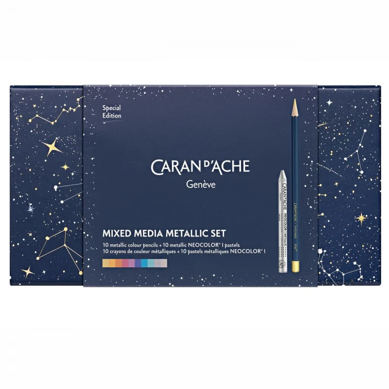 Estojo de Lápis Mixed Media Caran d'Ache Cosmic Blue Tons Metálicos