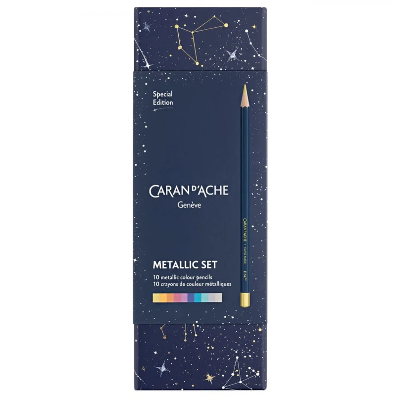 Estojo de Lápis Caran d'Ache Cosmic Blue 10 Cores Metálicas
