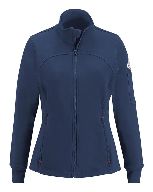 Bulwark SEZ3 Women's Zip Front Fleece Jacket-Cotton/Spandex Blend - Navy Blue-Navy / Ladies XL