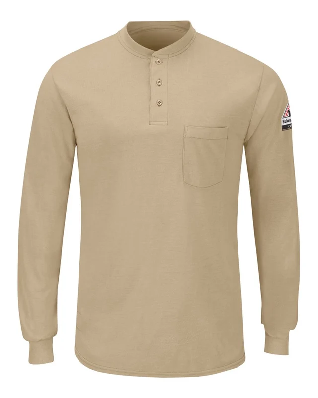 Bulwark SML8 Long Sleeve Henley Brown-Light / Adult L