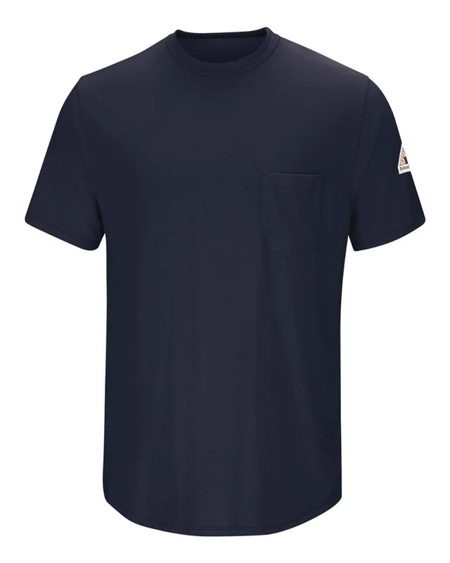 Bulwark SMT6T Men's Tall FR Lightweight Pocket T-Shirt - Navy Blue-Navy / Adult XL Tall