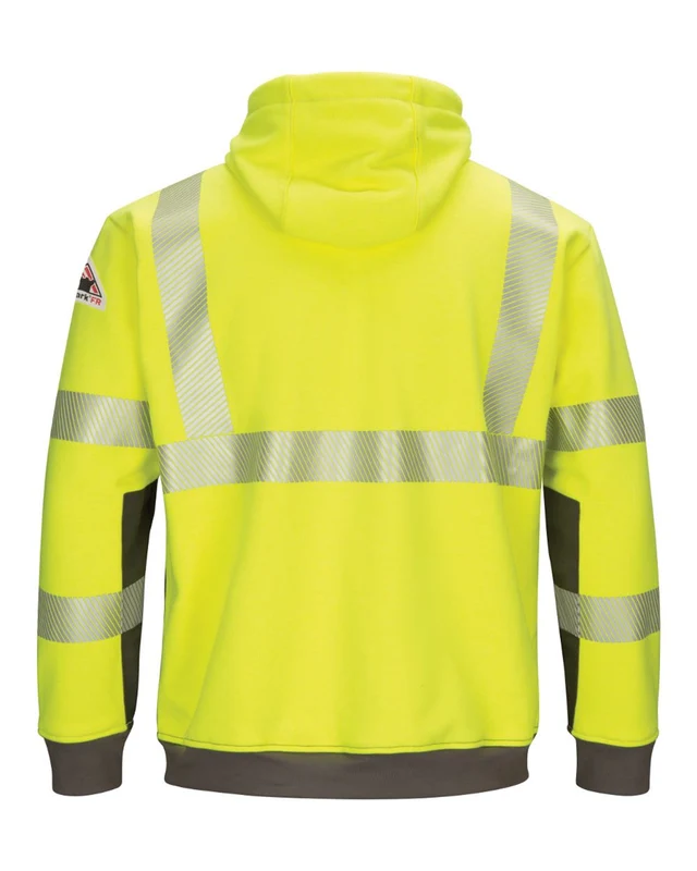 Bulwark SMB4 Hi-Visibility Color-Blocked Pullover Hooded Fleece Sweatshirt Yellow-Neon Gray-Dark / Adult 5XL