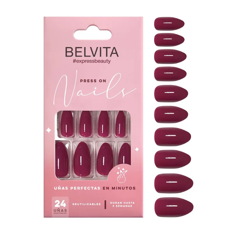 Kit Uñas Postizas Press On y Stickers Almendradas Royal Red