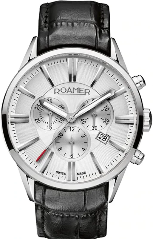 Roamer Men's Chronograph Watch with Silver Dial and Black Leather Strap 508837 41 15 05