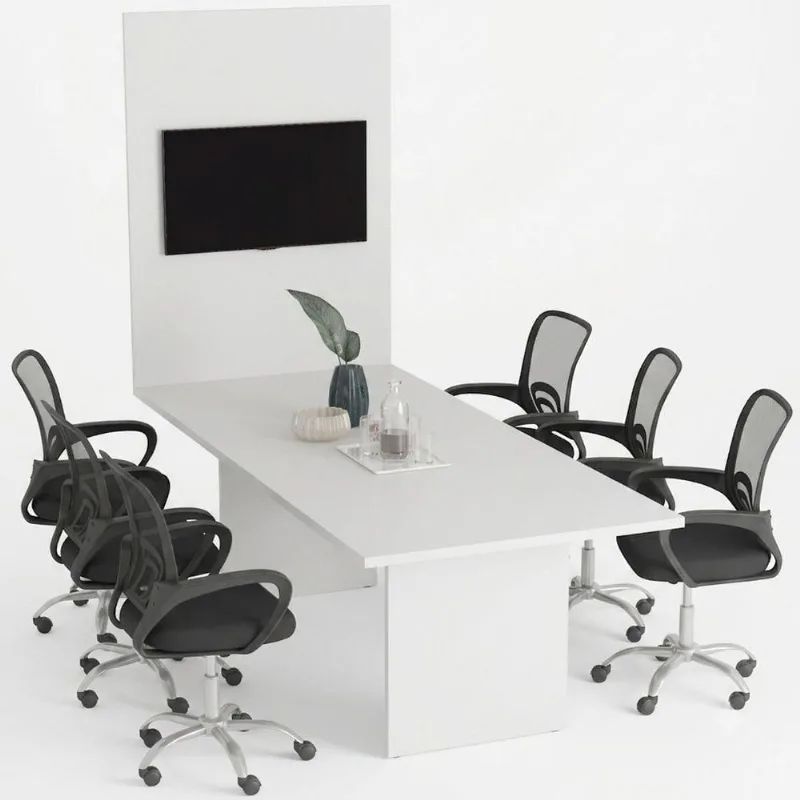 Mesa de Reunião Retangular Moderno sem Gavetas MDP 220CM Branco Tecnomobili 2 Volumes