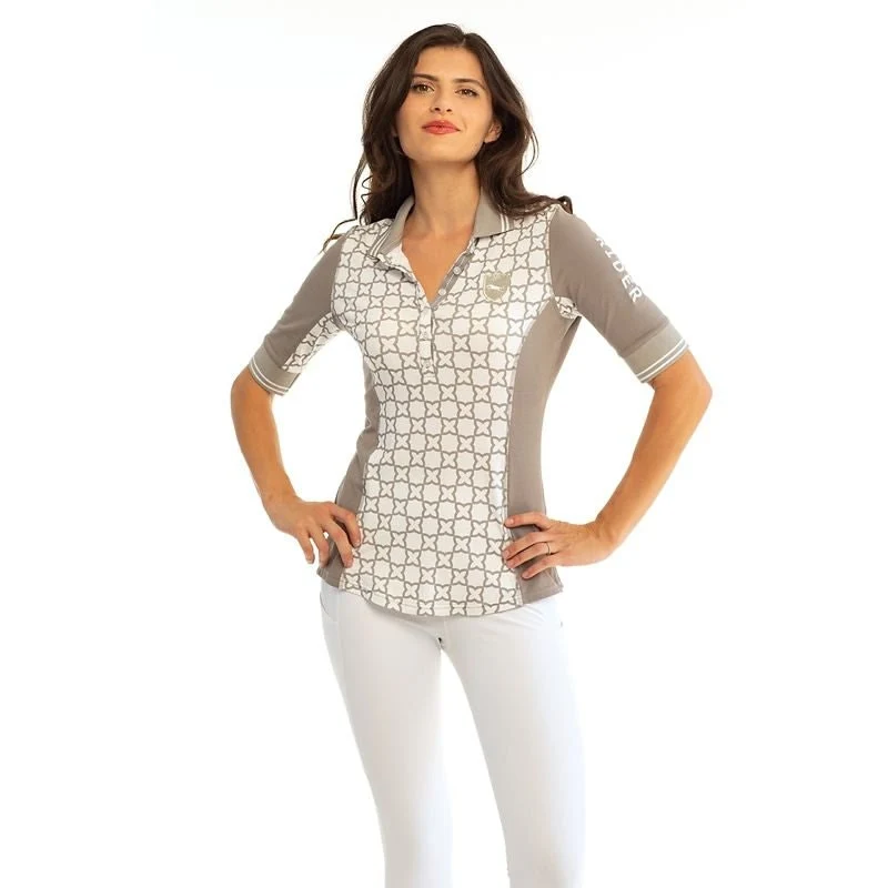 Goode Rider Ladies Elite Polo Grey Flower / Medium