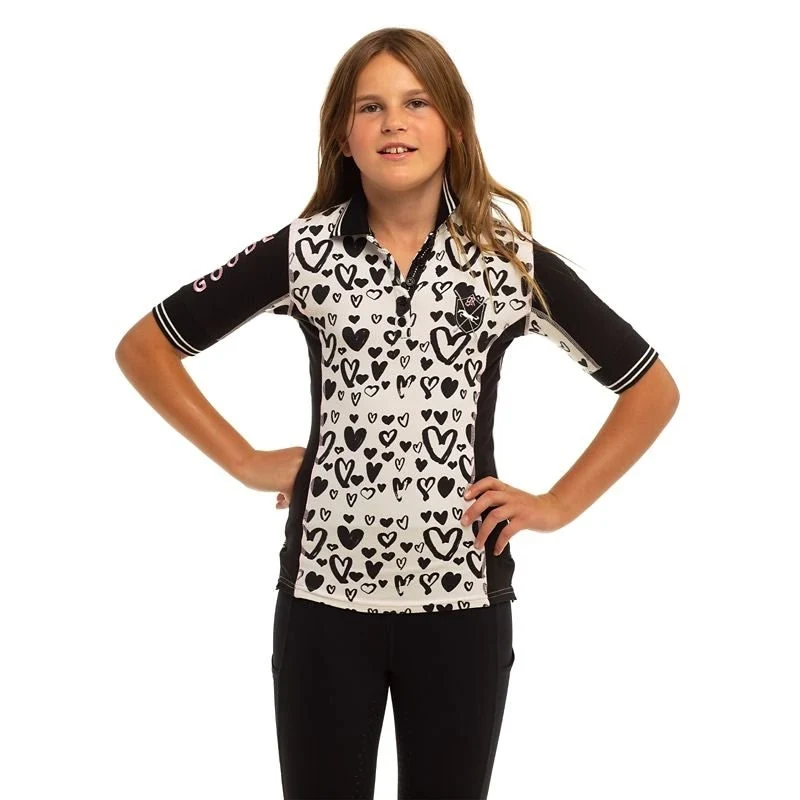 Goode Rider Girls Elite Polo Black Hearts / 6