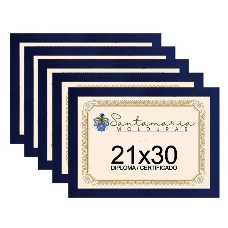 Kit 5 Molduras Porta Diploma Certificado 21x30 Azul