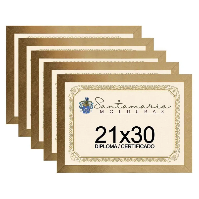 Kit 5 Molduras Porta Diploma Certificado 21x30 Dourado
