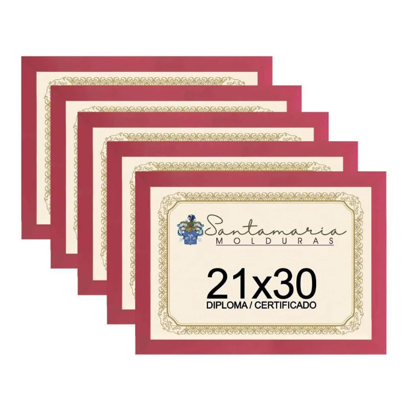 Kit 5 Molduras Porta Diploma Certificado 21x30 Rosa