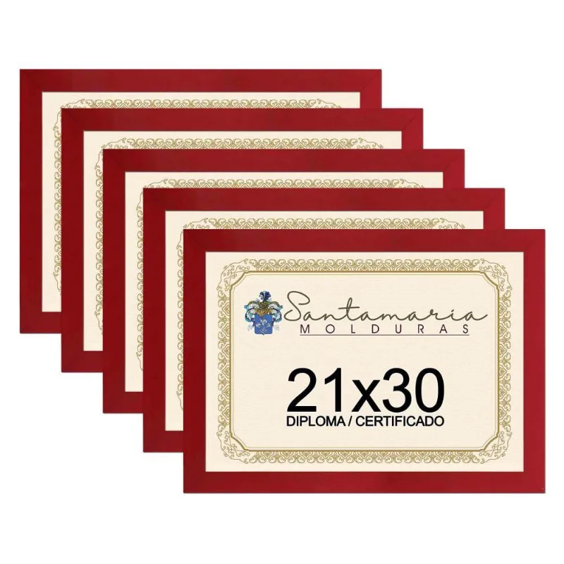 Kit 5 Molduras Porta Diploma Certificado 21x30 Vermelho