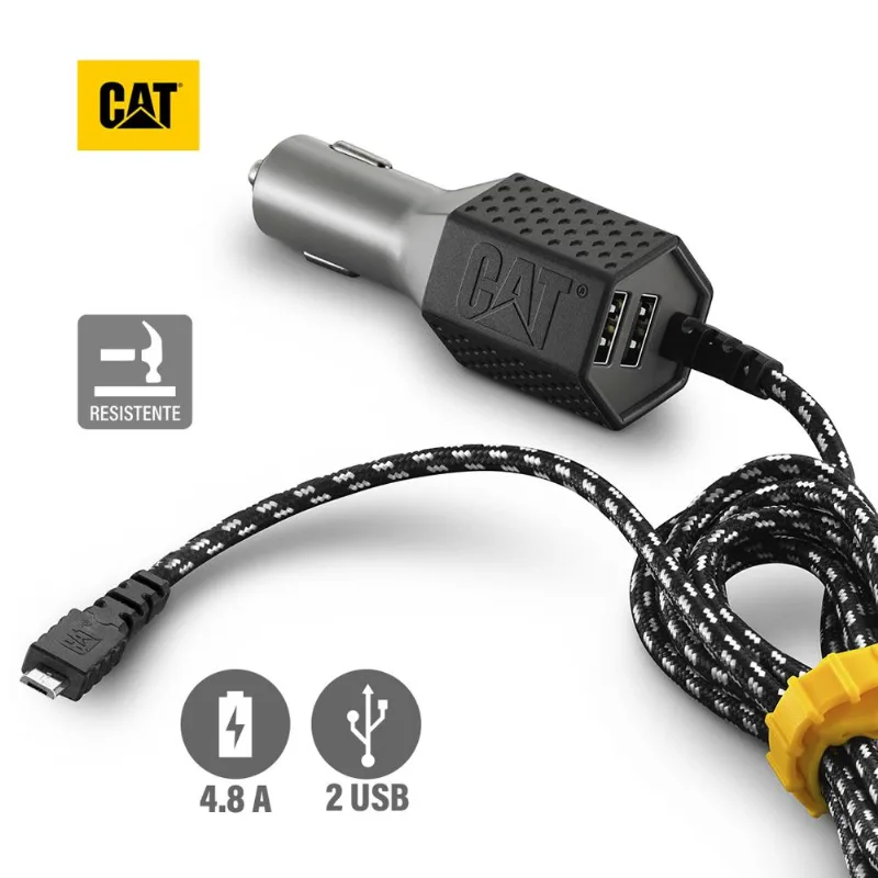 Cargador de Auto CAT Resistente con Cable USB-Micro USB 4.8 A 2 Puertos