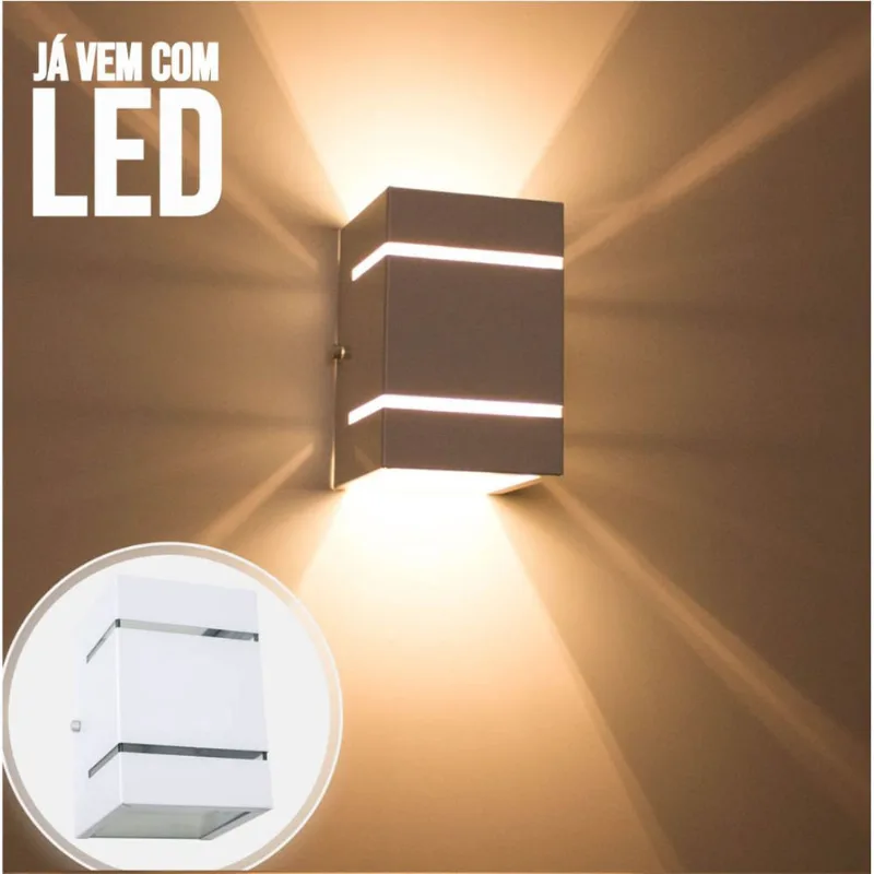 Arandela Branca + LED 5W 3000K Bivolt luminária Externa Parede Muro 2 Focos Frisos Fachos St327