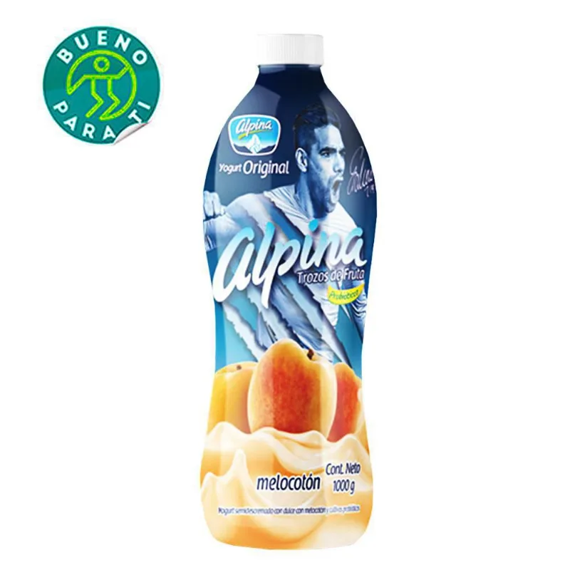 YOGURT DESLACTOSADO MELOCOTON ALPINA 942 ml Yogurt Alpina de Melocotón Deslactosado botella x 1000 gr