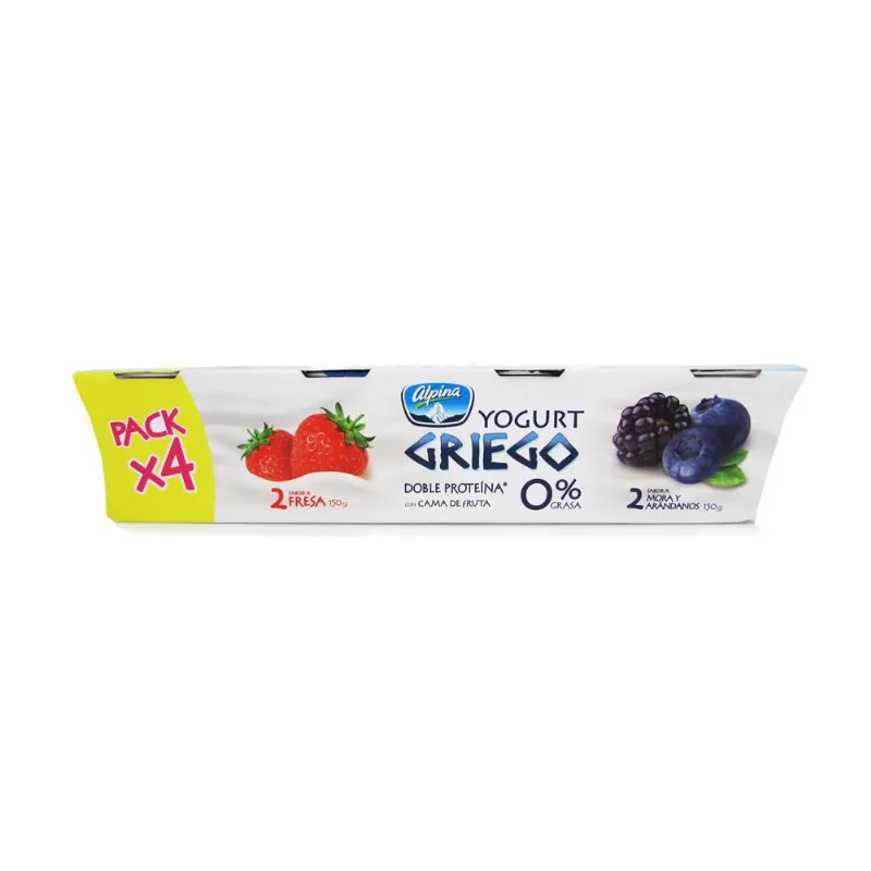YOG GRIEGO X4 UNDS FRESA/ARAND ALPINA 566 ml Yogurt Griego Alpina Mora y Arándanos paq x 4 und (vaso x 150 gr c.u.)