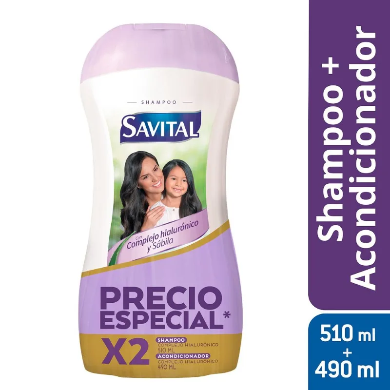 Oferta Shampoo Savital Complejo Hialurónico y Sabilá 510ml + Acondicionador 490 Ml