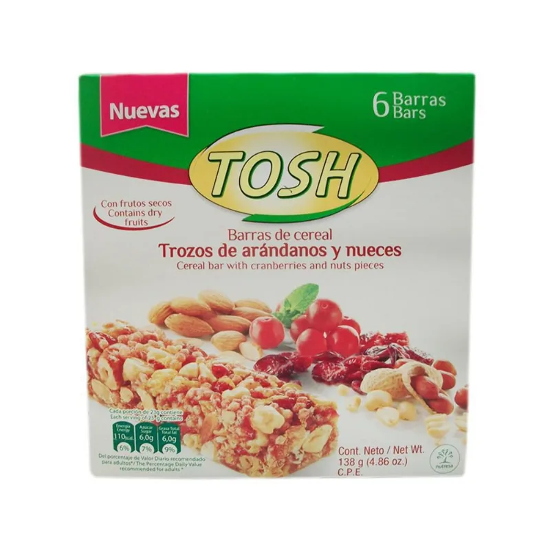 BARRA CEREAL 6 UND ARANDANOS TOSH 138 gr