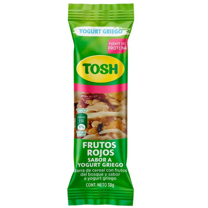 Barra de cereal TOSH yogurt griego y frutos rojos (38 gr)