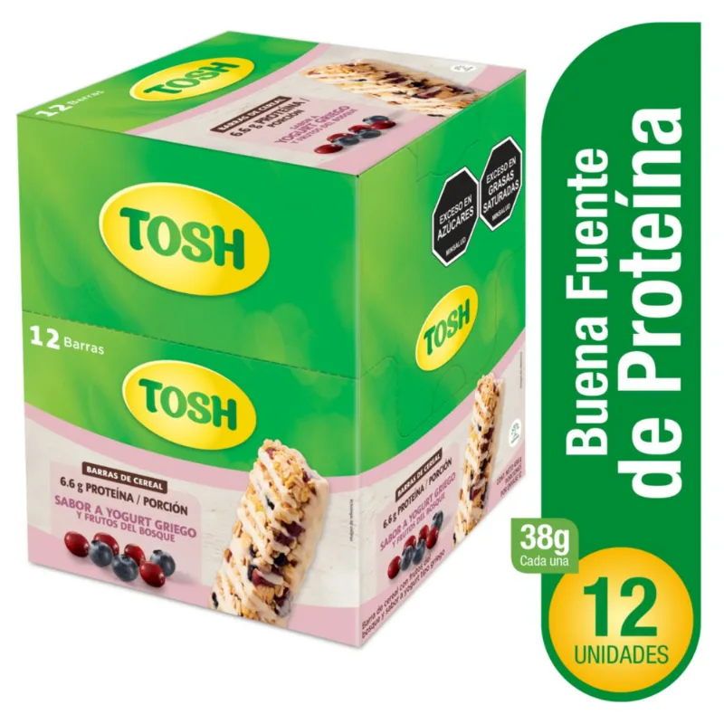 Barra de cereal TOSH yogurt griego y frutos del bosque (456 gr)