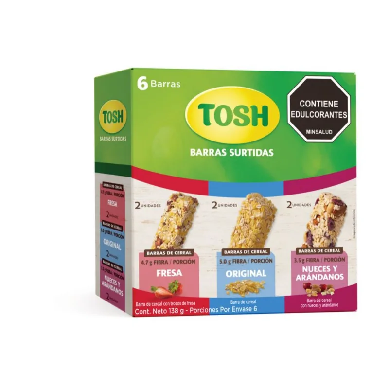 Barra de cereal TOSH sabores surtidos x 6und (138 gr)