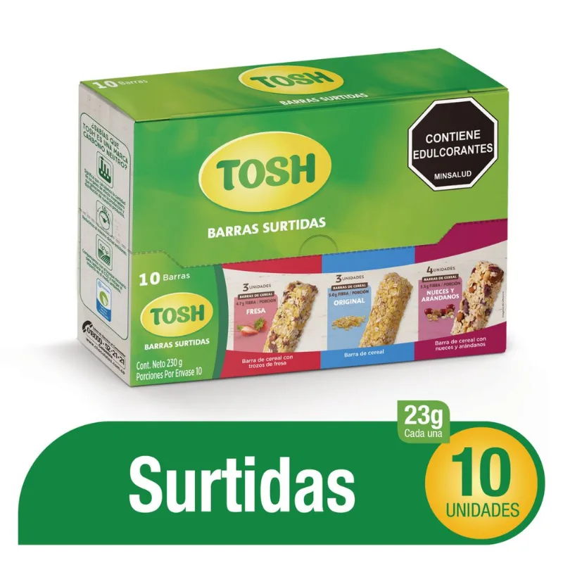 Barra de cereal TOSH sabores surtidos x 10und (230 gr)