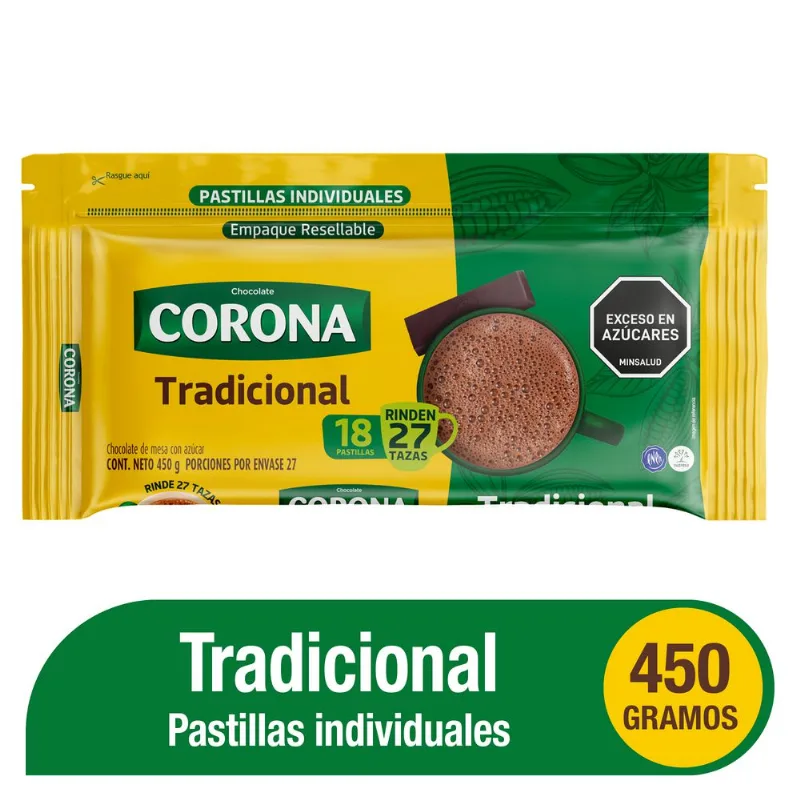 Chocolate CORONA tradicional pastillado (450 gr)