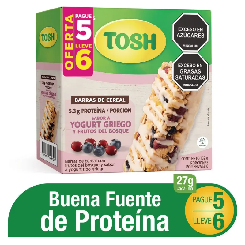 Barra de cereal TOSH yogurt griego y frutos del bosque (162 gr)