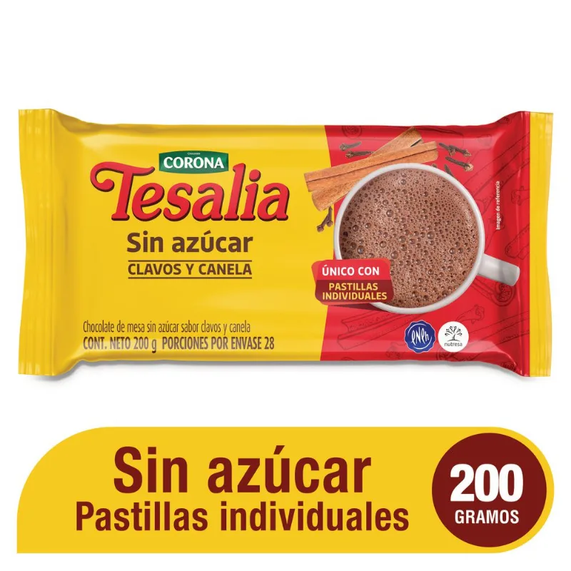 Chocolate TESALIA sin azúcar, con clavos y canela (200 gr)