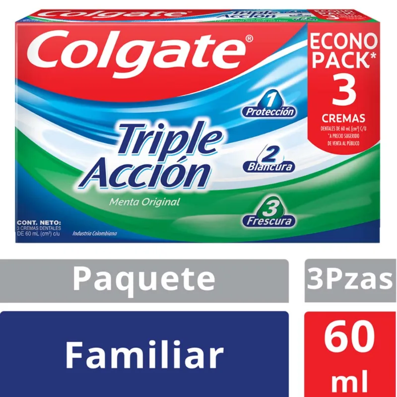 Pasta Dental COLGATE Triple Acción Pack 3x60ml