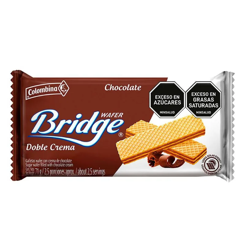 Galletas BRIDGE wafer doble crema sabor a chocolate (71 gr)