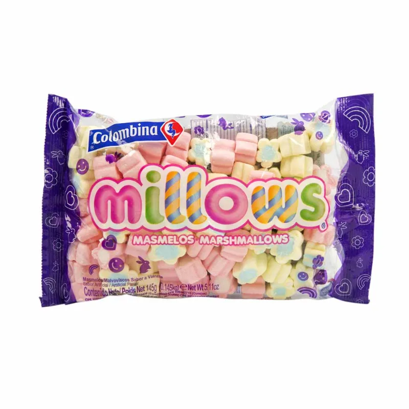Marshmallow COLOMBINA Millows sabores Frutado forma de Margarita Bolsa 145g