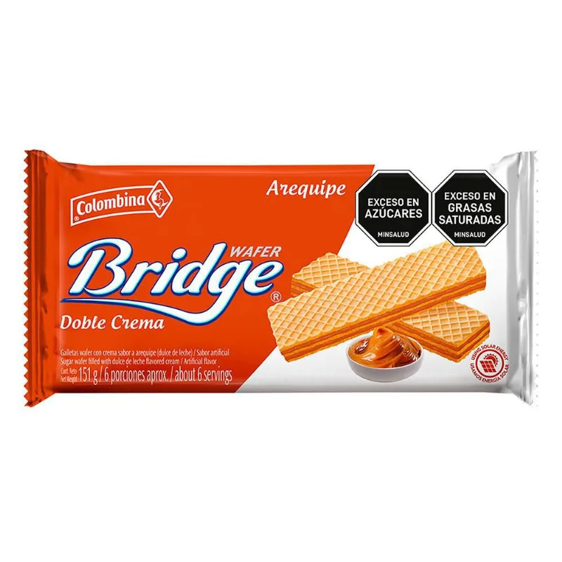 Galletas BRIDGE wafer doble crema sabor arequipe (151 gr)