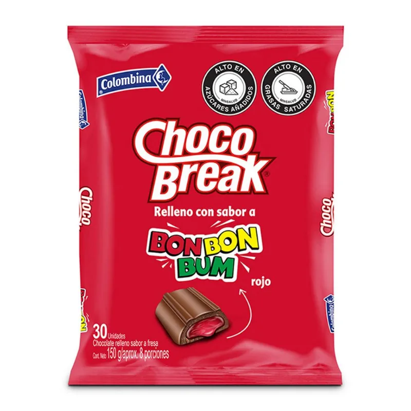Chocolate Relleno Choco break Sabor A Fresa 150 Gr