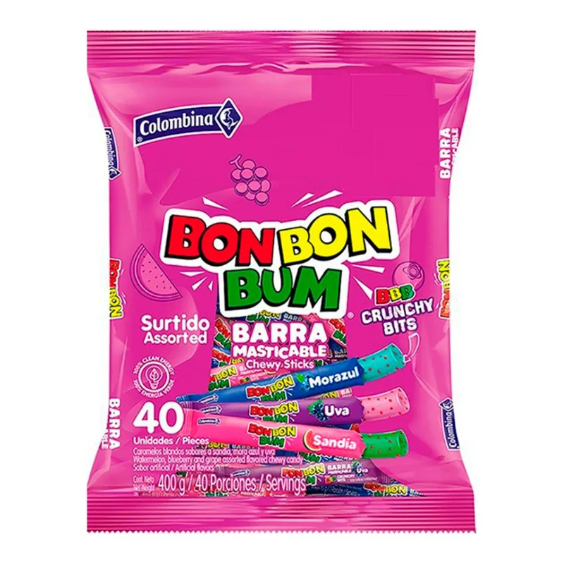 Barra Caramelo Masticable Sabores Surtidos Bon Bon Bum 400GR