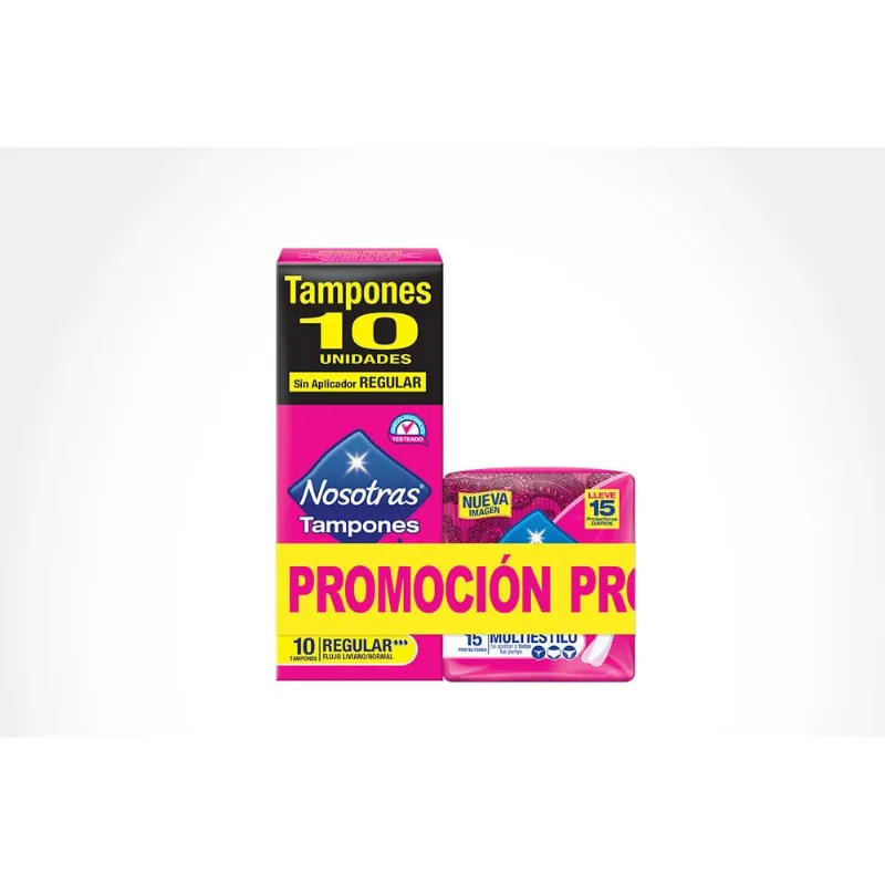 Tampones Sin Aplicador Nosotras Caja con 10 Oferta Lleve 15 Protectores