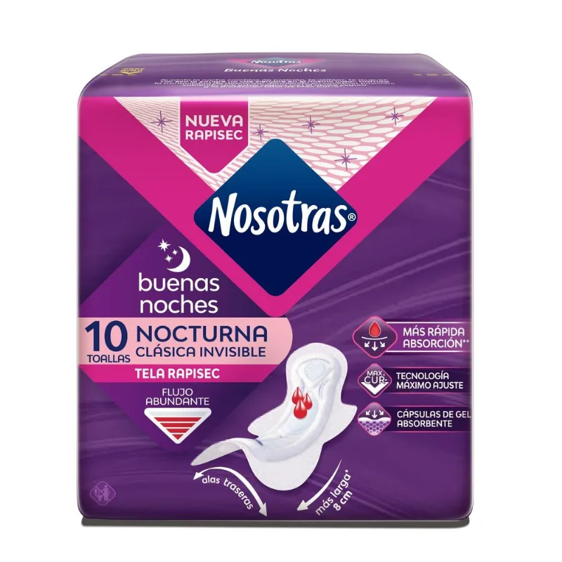 Toallas Higiénicas Nosotras Buenas Noches Flujo Abundante 10 Toallas