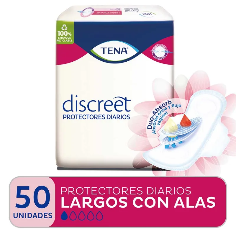 Protector Diario Tena Discreet Largo Con Alas X 50 U Protector Diario Tena Discreet Largo Con Alas X50