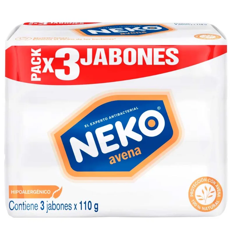 Jabón NEKO Antibacterial Avena Paquete 3un