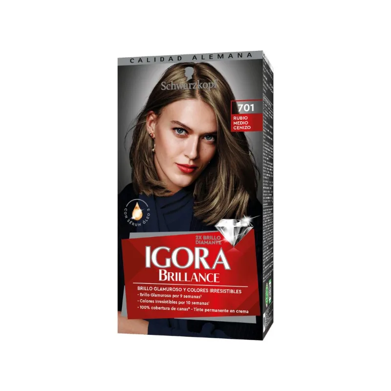 Tinte IGORA BRILLANCE 701 Rubio Medio Cenizo Caja 145ml