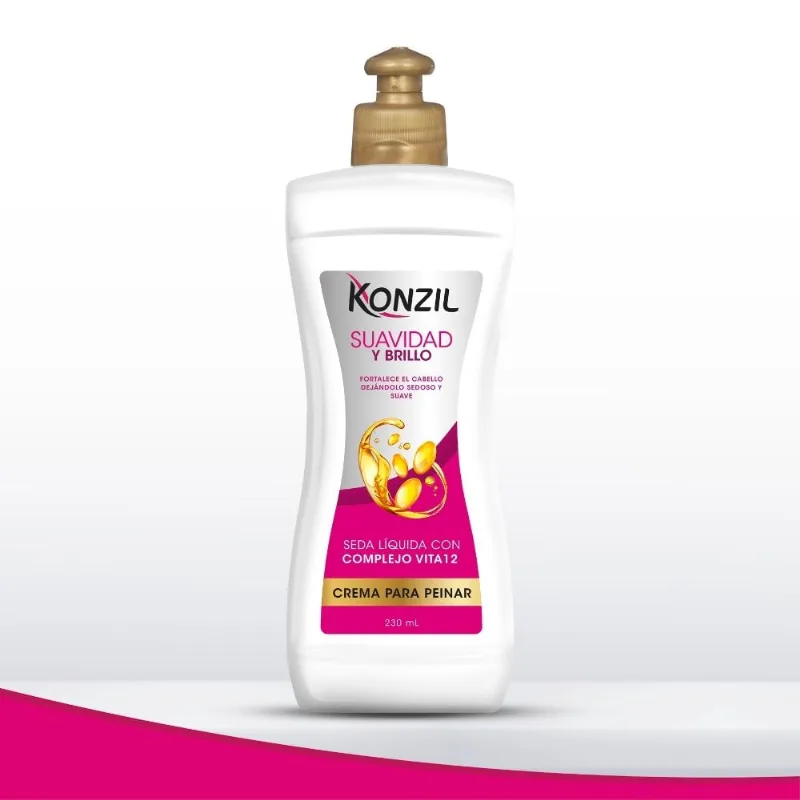 Crema para Peinar KONZIL Suavidad y Brillo Seda Líquida Frasco 230ml