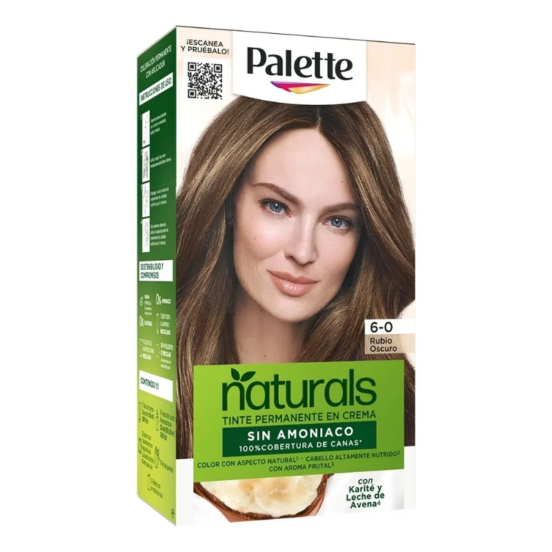 Tinte PALETTE Naturals 6-0 Rubio Oscuro Sin Amoníaco Caja 1un
