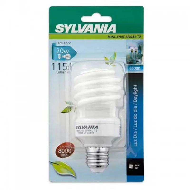 Bombillo Ahorrador Mini espiral 20W E27 Luz Fría Pack x2 Sylvania