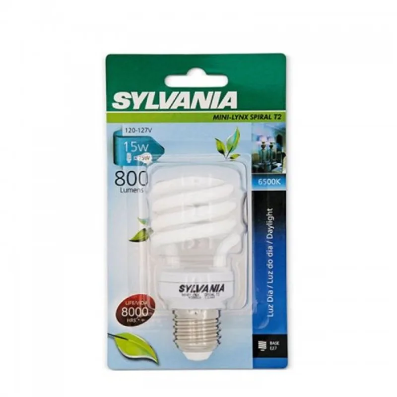 Bombillo Ahorrador Mini Espiral 15W E27 Lus Fría Pack x2 Sylvania