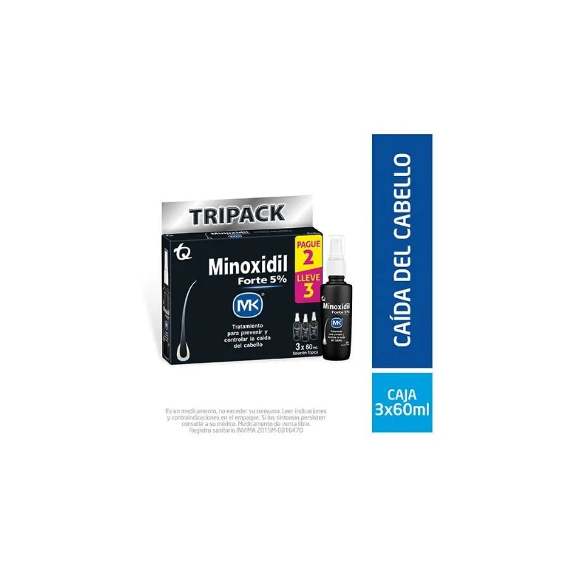 Oferta Minoxidil Forte 5% Mk Pague 2 Lleve 3 60 Ml C/u