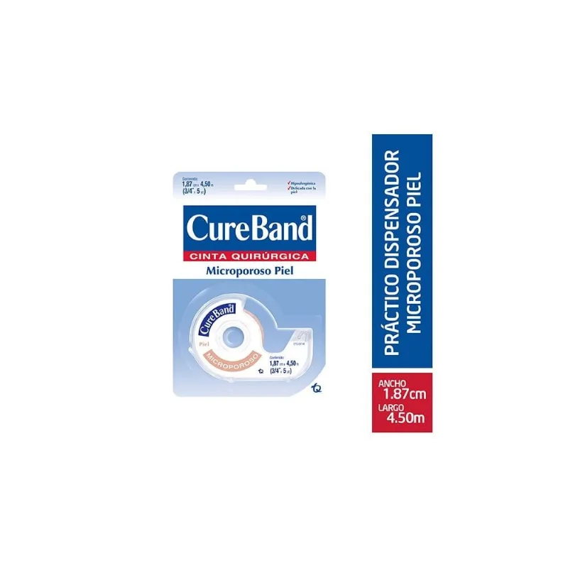 Cinta Micropore Cureband con Dispensador Piel Empaque con 1 Unidad