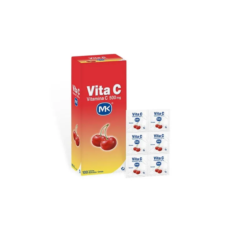 Vita C 500 Mg Sabor Cereza Caja con 100 Tabletas Masticables